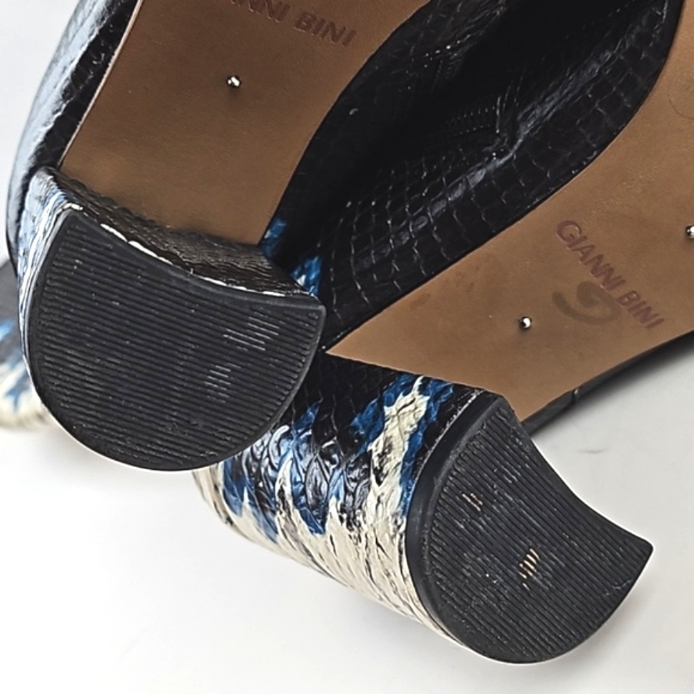 Gianni Bini Kellbie Leather Snakeskin Texture Black Cream Blue Heeled Tall Boot - Picture 11 of 16